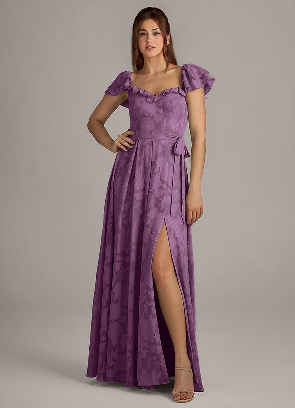 Azazie Aricella Bridesmaid Dresses Wisteria A-Line Corset Floral Burnout Dress image1