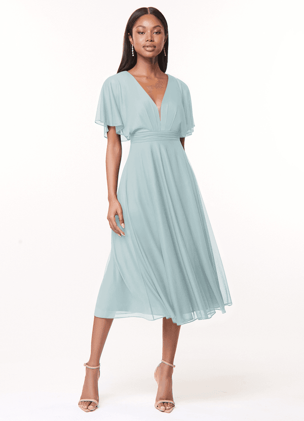 Azazie Tinsley Bridesmaid Dresses Mist A-Line Pleated Mesh Dress image1