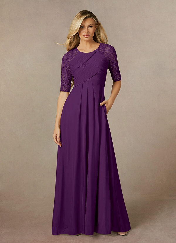 Azazie Raelyn Vestidos de Madre de la Novia Vestido de Uva de Malla de Corte en A con Encaje image1