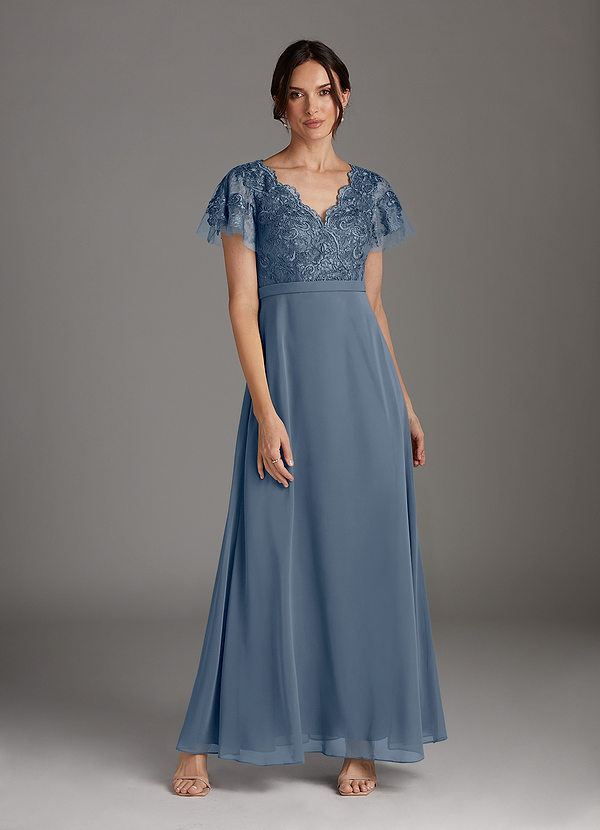 Azazie Singer Mother of the Brides Dresses Twilight A-Line V-Neck Lace Chiffon Dress image1