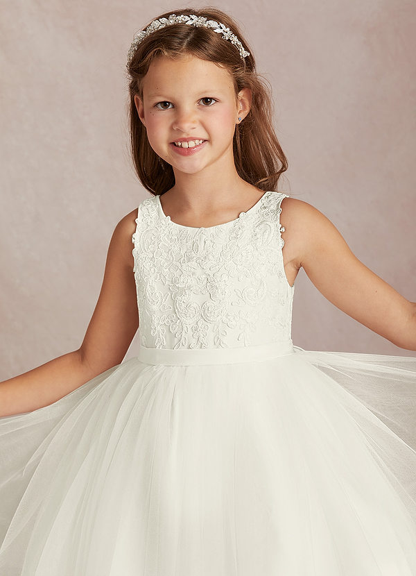 Azazie Calla Flower Girl Dresses Ivory Ball-Gown Lace Tulle Dress image1