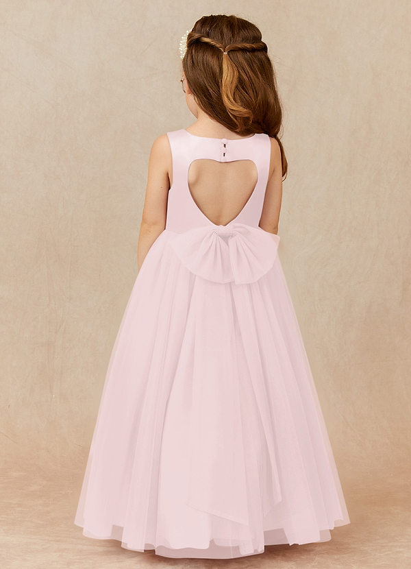 Azazie Muni Flower Girl Dresses Blushing Pink A-Line Bow Tulle Dress image1