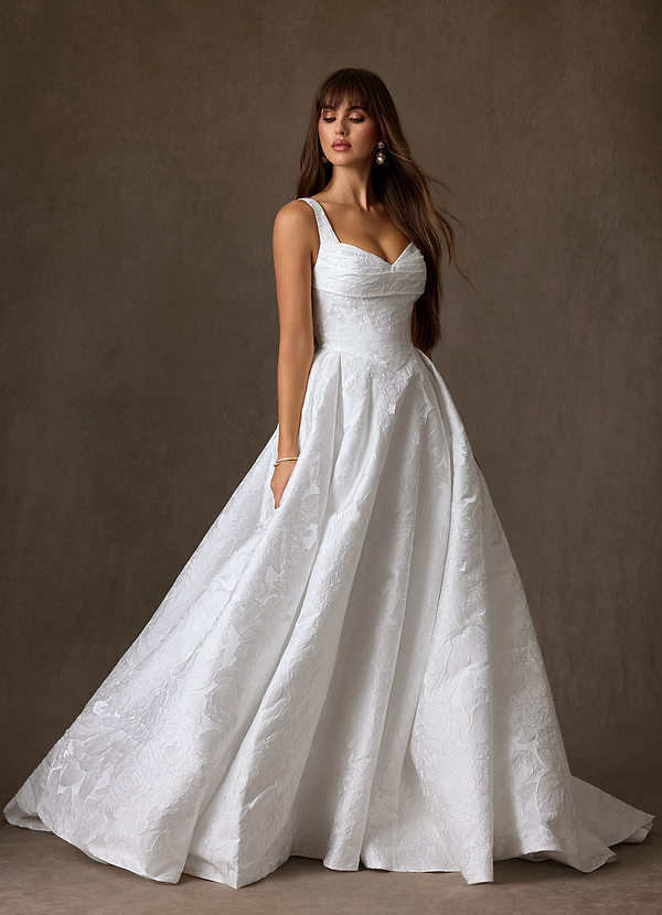 Azazie Priah Wedding Dresses Diamond White Ball-Gown Sweetheart Neckline Floral Jacquard Dress image1