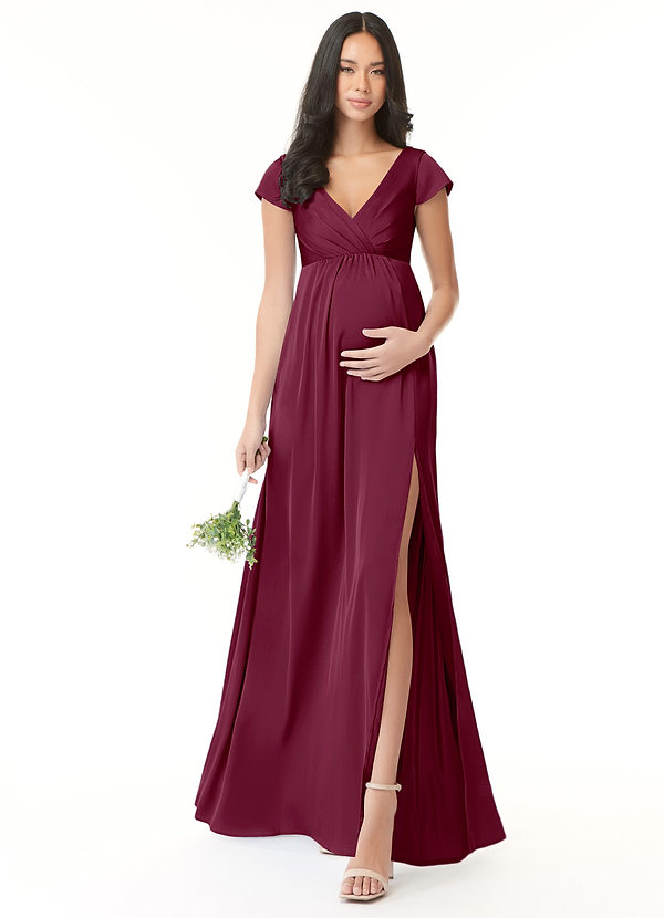 Azazie Allessia Gravid brudtärna Klänningar Klänning A-Line Plisserad Golvlängd Stretch Satin image1
