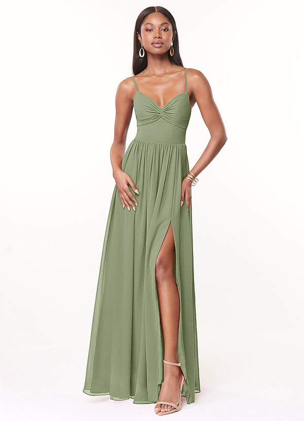 Azazie Zeya Abiti da Damigella Abito A-Line in Chiffon con Scollo a V a Pieghe Pistacchio image1