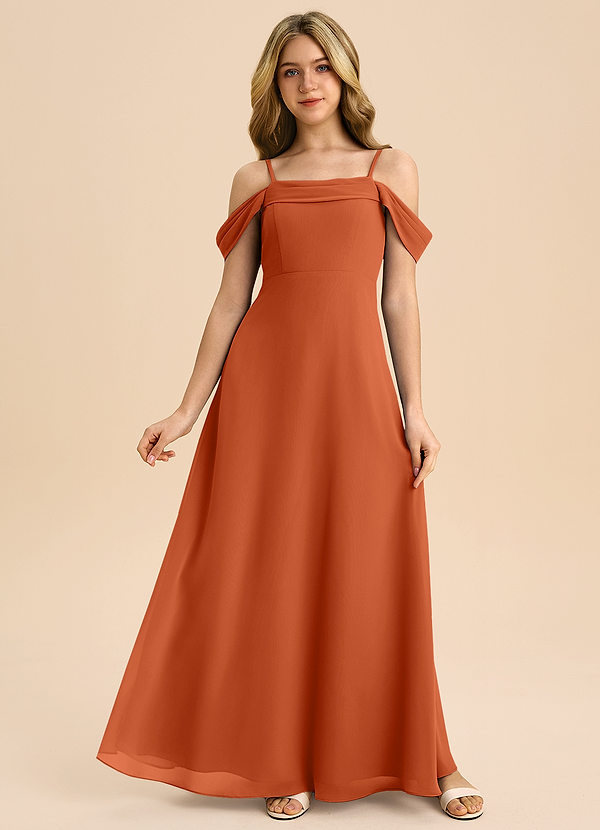 Azazie Anselie Junior Vestido de Naranja Quemada de Gasa de Corte en A con Vestidos sin tirantes image1