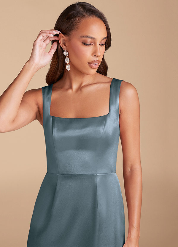 Azazie Flori Bridesmaid Dresses Twilight Sheath Side Slit Metallic Satin Dress image1