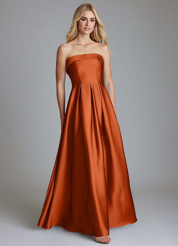 Azazie Lucienne Bridesmaid Dresses Burnt Orange A-Line Strapless Stretch Satin Convertible Dress image1