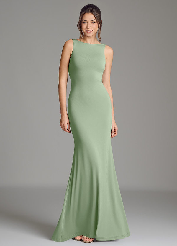 Azazie Gwen Bridesmaid Dresses Dusty Sage Mermaid Pleated Premium Stretch Jersey Dress image1