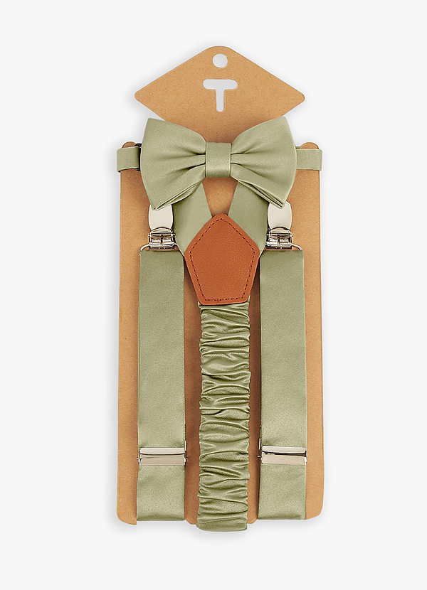 front Boy's Matching Matte Satin Bow Tie & Suspenders Set
