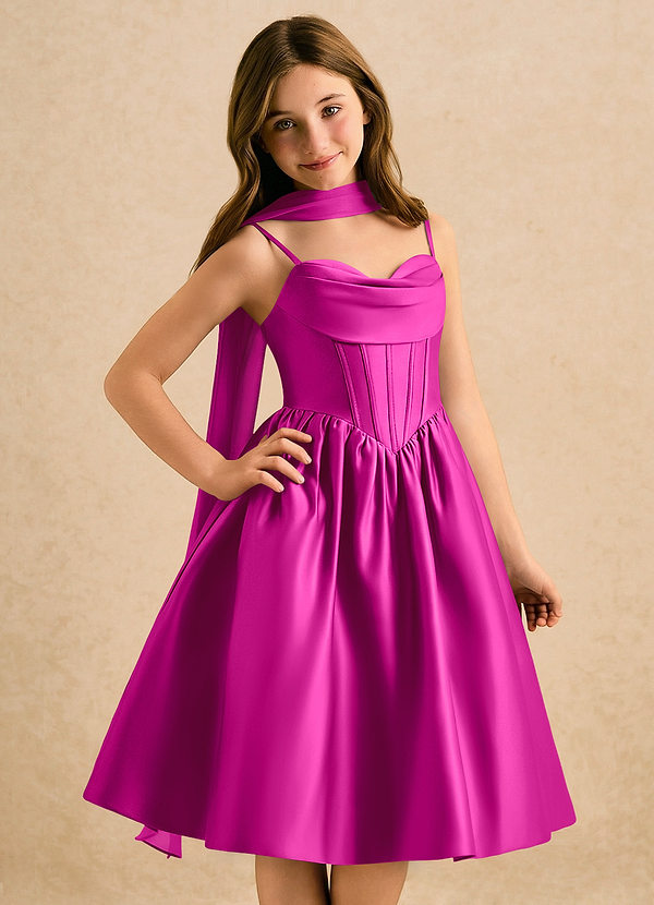 Azazie Shona Girls Formal Bloemenmeisjes Jurken A-Lijn Jurk van Mat Satijn Sweetheart Halslijn Fuchsia image1