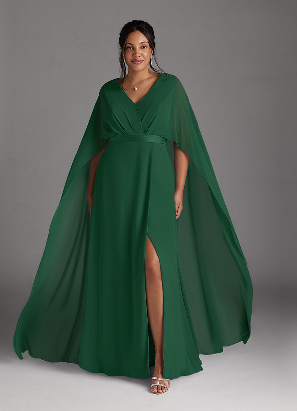 Azazie Isa Mother of the Brides Dresses Dark Green A-Line V-Neck Pleated Chiffon Dress image1