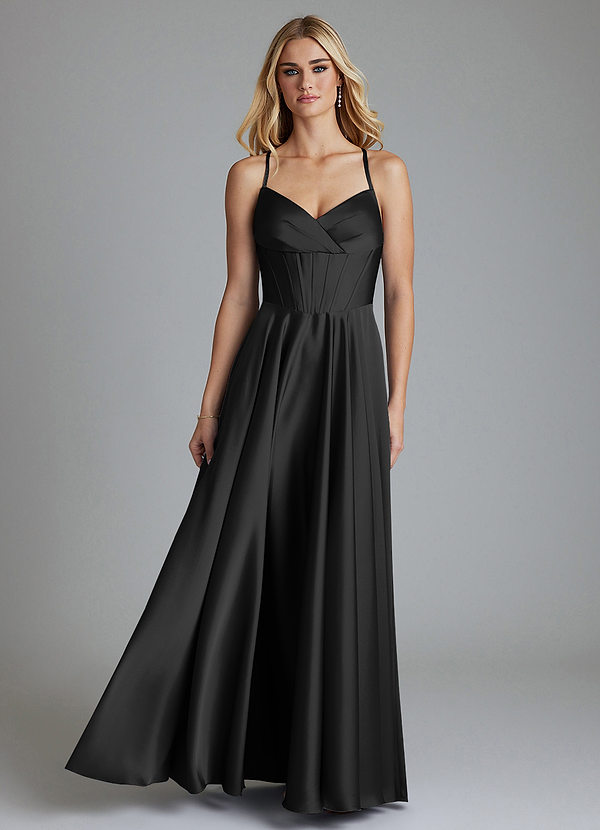 Azazie Alaia Suknie dla druhen Linia A Gorset Satyna elastyczna Do ziemi Sukienka image1