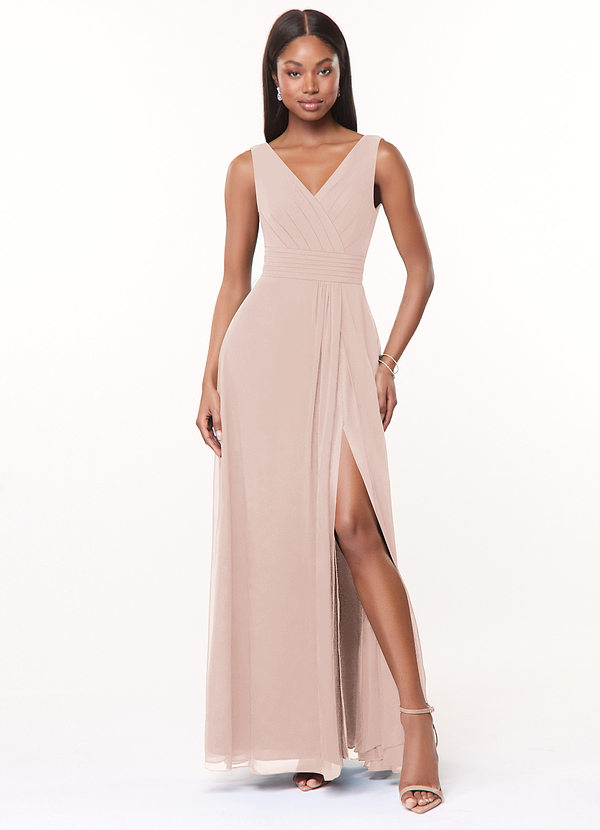 Azazie Karina Bridesmaid Dresses Rose Petal A-Line Pleated Chiffon Dress image1