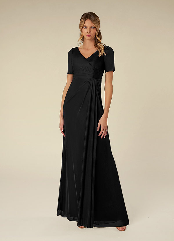 Azazie Bessie Brautmutterkleider A-Linie Plissee Gittergewebe Kleid Schwarz image1