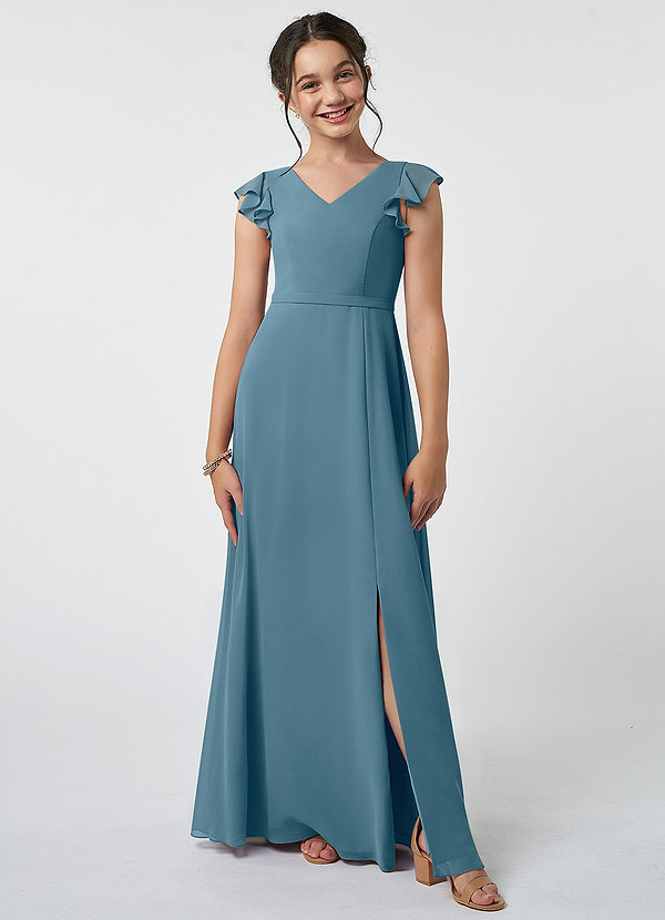 Azazie Claudine Junior Bermuda A-Line Pleated Chiffon Dress image1