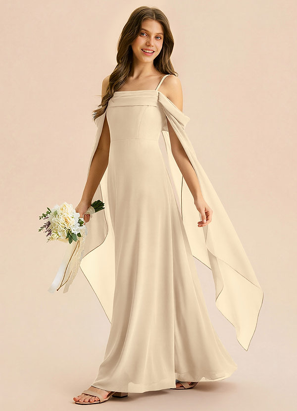 Azazie Moana Junior Champagne A-Line Pleated Chiffon Dress image1