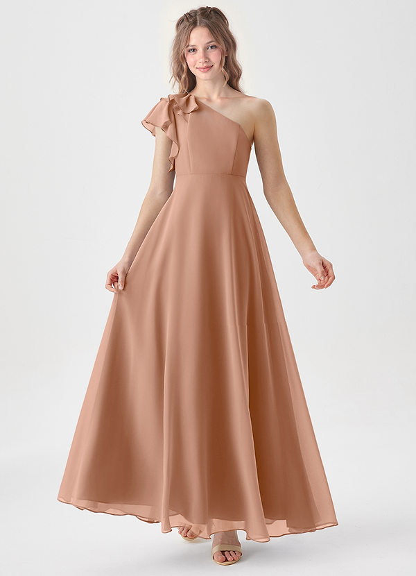Azazie Arabella Junior Robe Trapèze en Mousseline de soie Rayé Champagne Rosé image1