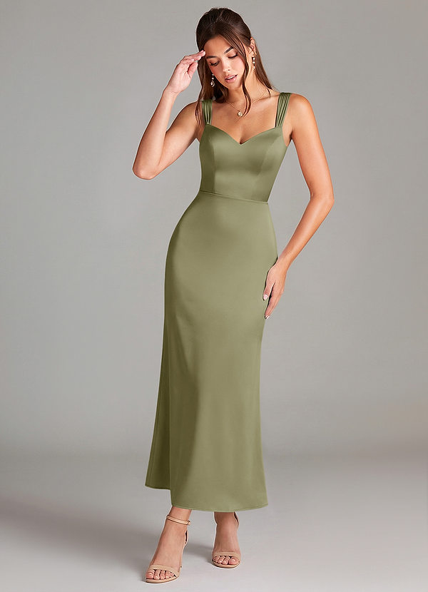 Azazie Denice Robes Demoiselle d'honneur Robe Fourreau en Satin extensible Plissée Pistache image1
