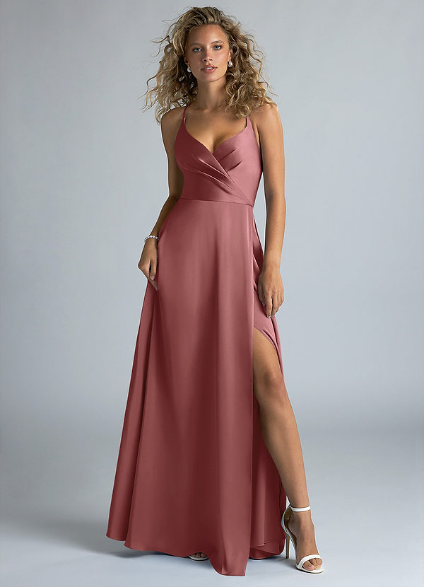 Azazie Davis Robes Demoiselle d'honneur Robe Trapèze en Satin extensible Plissée Améthyste image1
