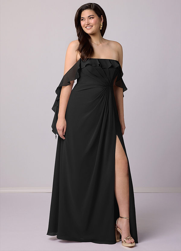 Barbie ♥ Azazie Bridesmaid Dresses Black A-Line Off the Shoulder Chiffon Convertible Dress image1