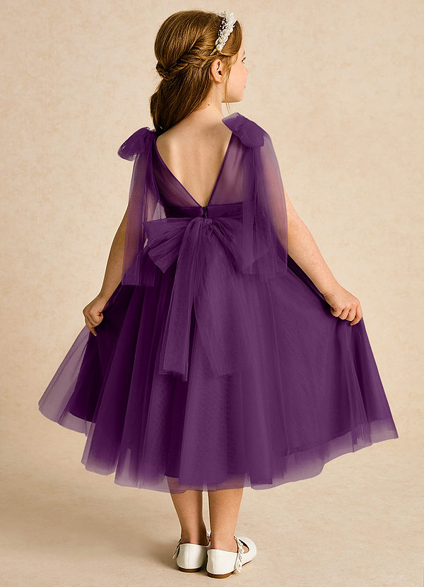 Azazie Dori Robes de Fillette d'Honneur Robe Trapèze en Tulle Rayé Grain De Raisin image1