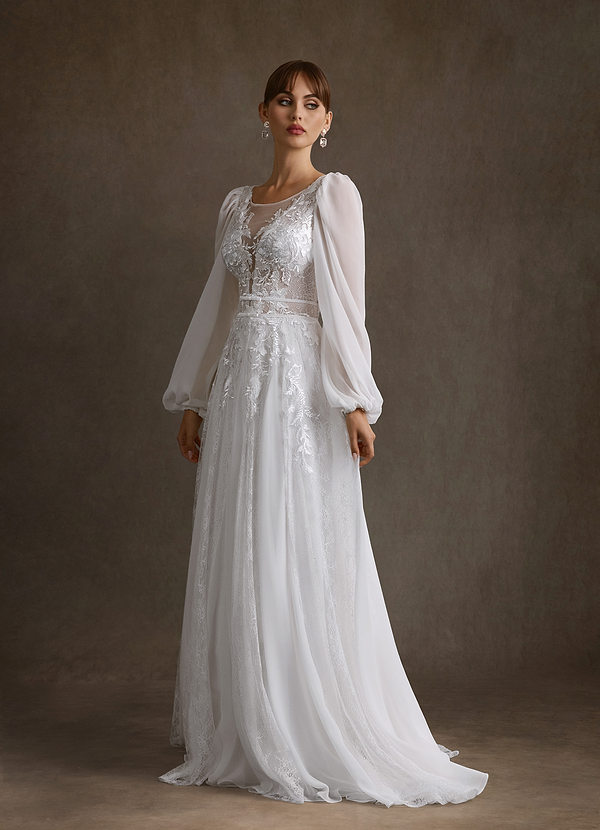 Azazie Keylani Wedding Dresses Diamond White A-Line Lace Dress image1
