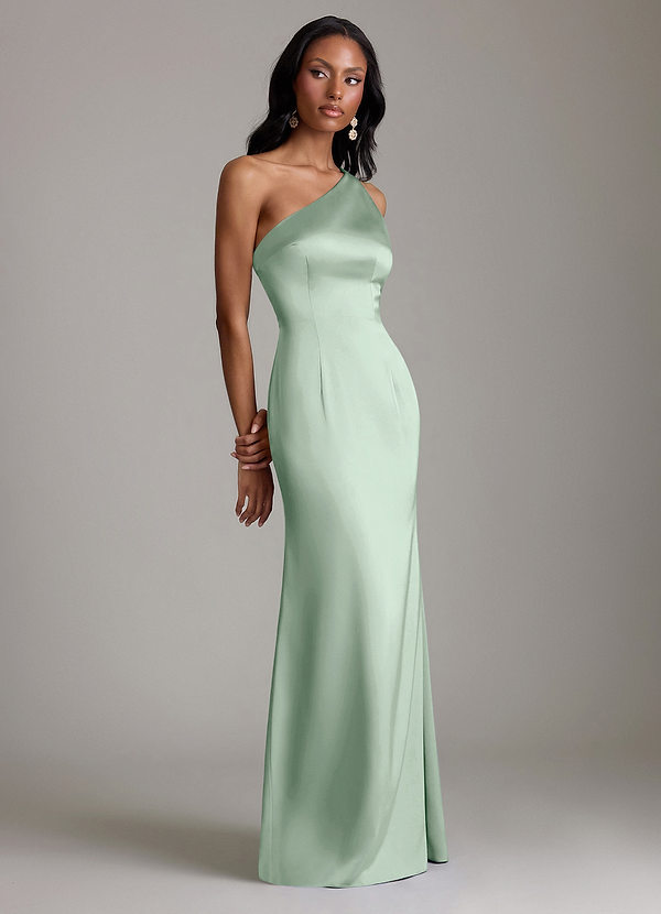 Azazie Voni Abiti da Damigella Abito Sirena in Raso Elasticizzato Monospalla Agave image1