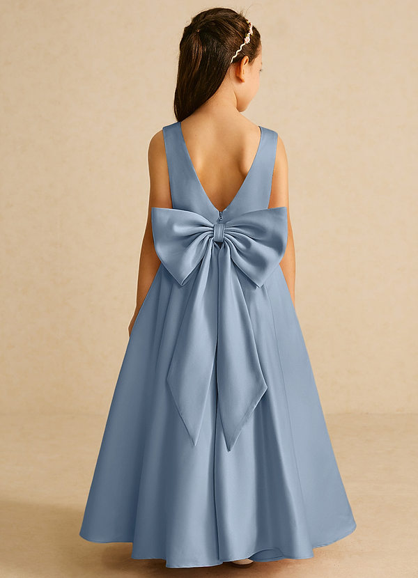 Azazie Pipsy Flower Girl Dresses Dusty Blue A-Line Bow Matte Satin Dress image1