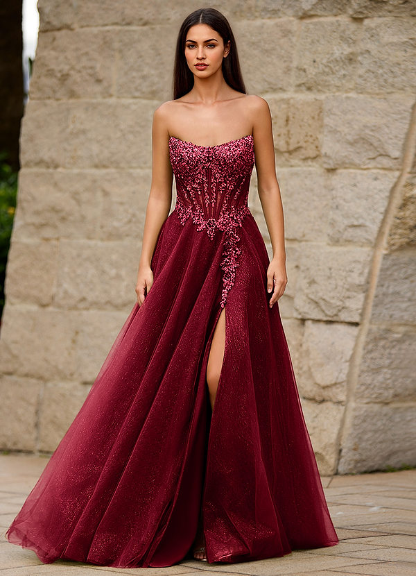 Brilliance Red A-line Glitter Tulle Prom Dress with Sequin Applique image1