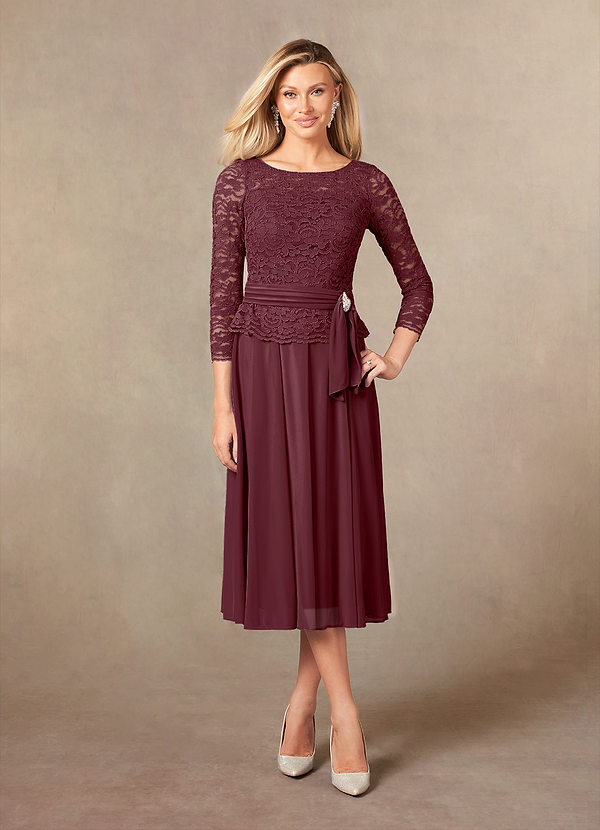 Azazie Charlee Mother of the Bride Dresses A-Line Lace Tea-Length Dress image1