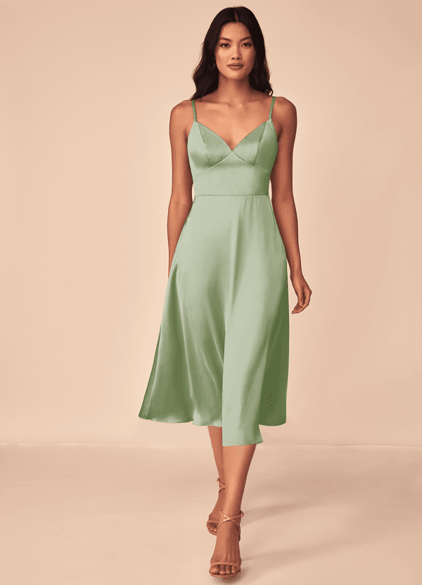 Azazie Dottie Bridesmaid Dresses Dusty Sage A-Line Stretch Satin Dress image1