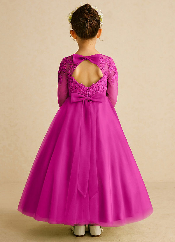 Azazie Precious Blumenkinder Kleider A-Linie Spitze Tüll Kleid Fuchsia image1