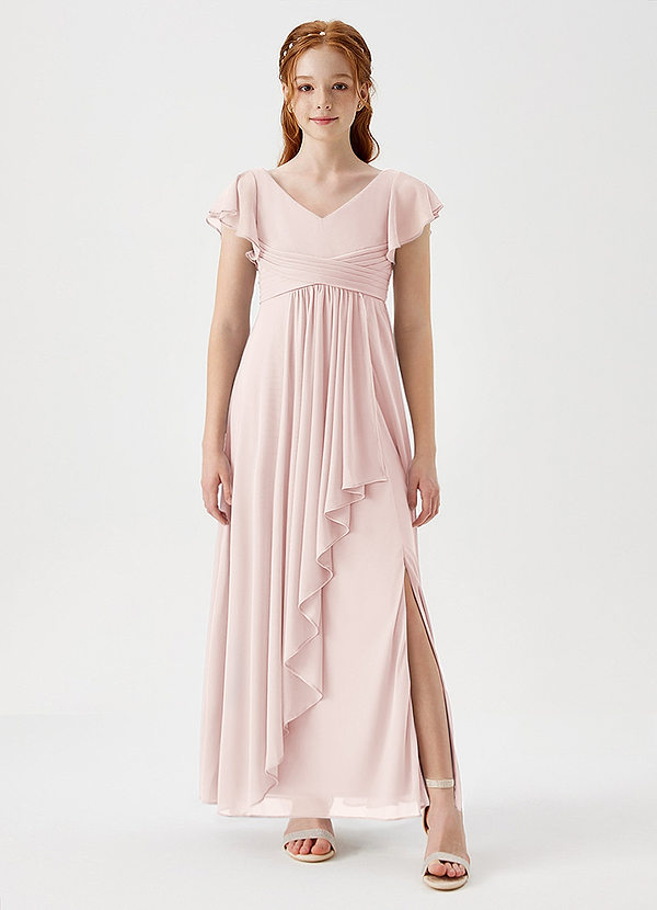 Azazie Omari Junior Vestido de Pétalo De Rosa de Malla de Corte En A con Plisado image1