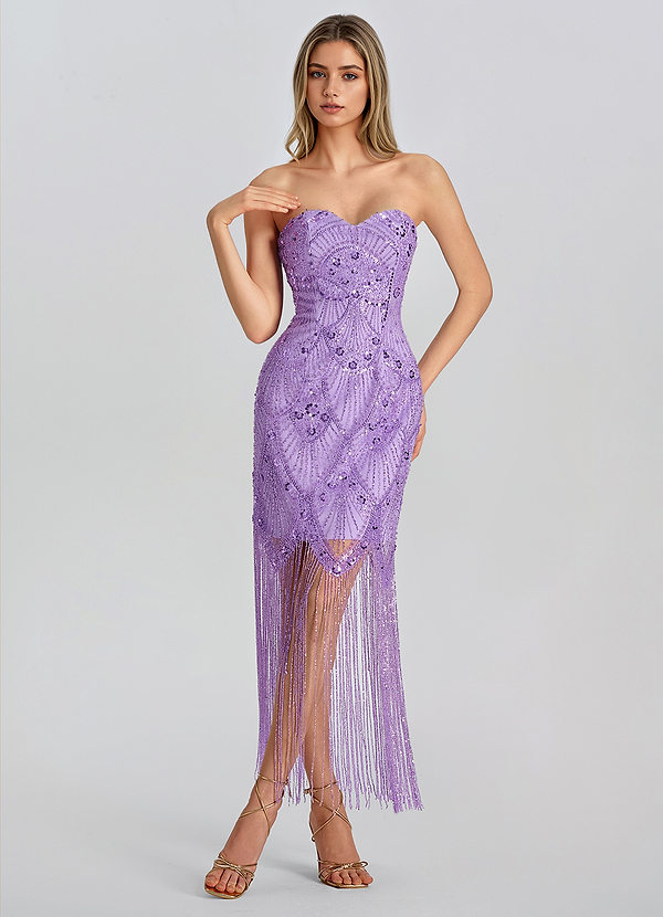 Elara Lilas Robe midi moulante en dentelle image1