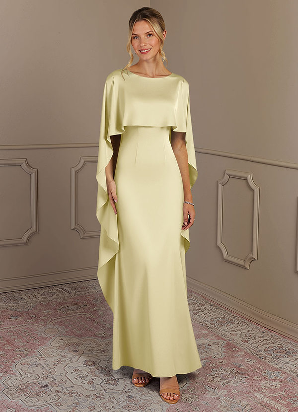 Azazie Eli Mother of the Brides Dresses Lemon Sorbet Sheath Boatneck Stretch Satin Dress image1