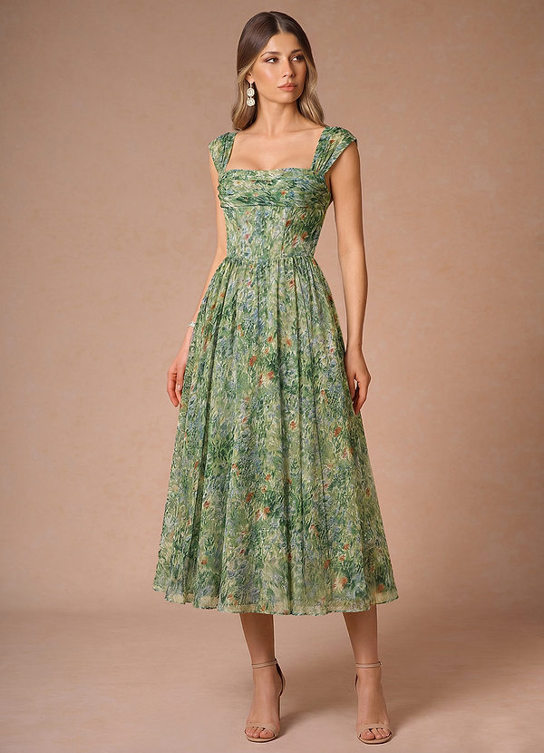 Hazel Green Floral Midi Dress image1
