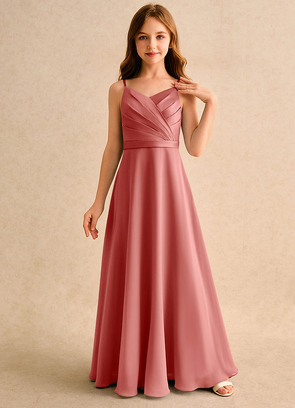 Azazie Umina Girls Formal Flower Girl Dresses Antique Rose A-Line Pleated Matte Satin Dress image1