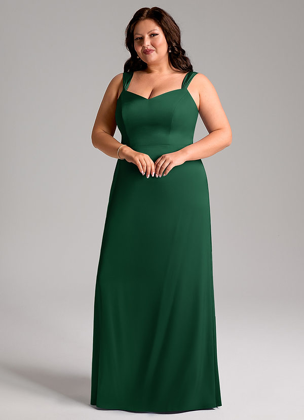 Azazie Denice Bridesmaid Dresses Dark Green Sheath Pleated Stretch Satin Dress image1