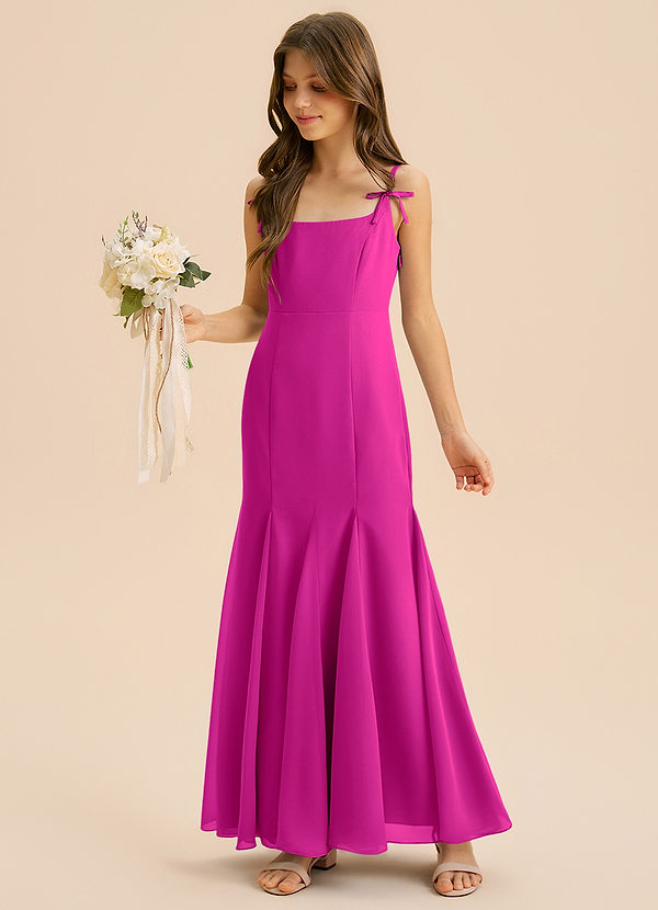 Azazie Evey Junior Abito Sirena in Chiffon Plissettato Fucsia image1