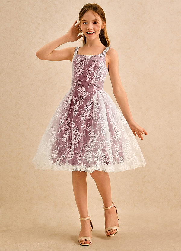 Azazie Cubbie Girls Formal Flower Girl Dresses Merlot A-Line Lace Dress image1