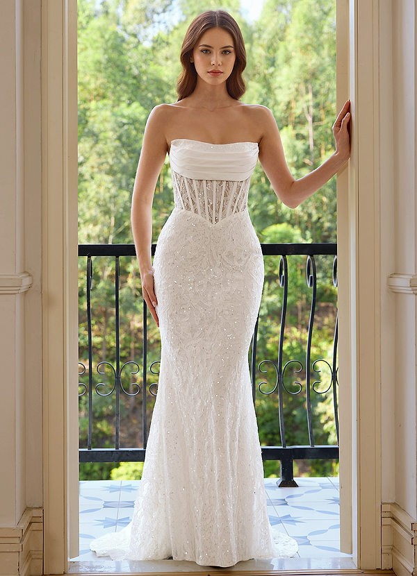 Orianthe Wit Doorzichtige korsetjurk met pailletten en borduursels, zeemeerminjurk voor een gala image1