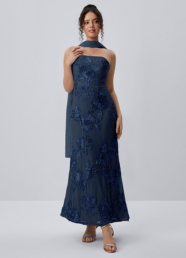 Esperanza Navy Blue Strapless 3D Floral Applique Maxi Dress image1