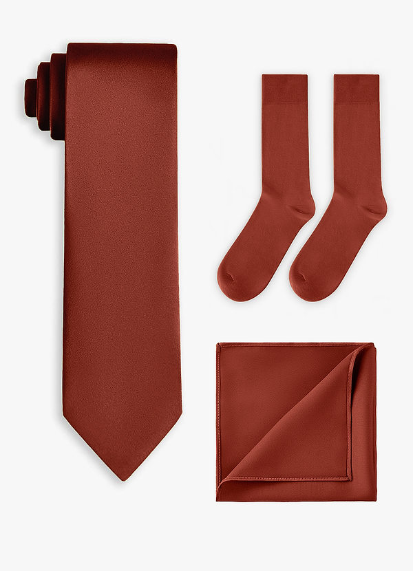 front Conjunto de gravata larga de cetim elástico, lenço de bolso e meias combinando