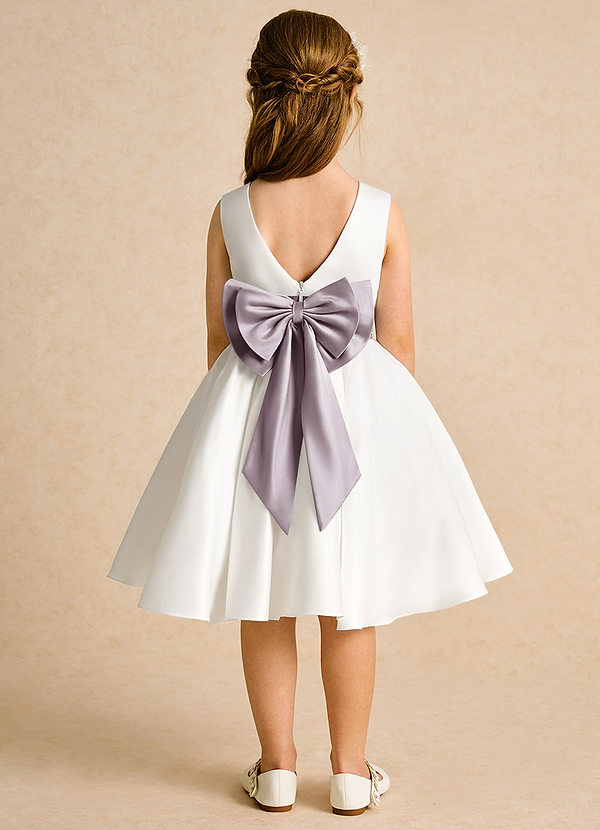 Azazie Sosie Flower Girl Dresses Ivory Dusk A-Line Pleated Matte Satin Dress image1