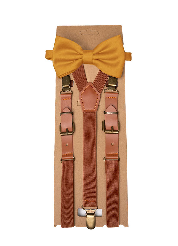 front Matching Matte Satin Pre-Tied Bow Tie & Suspenders Set