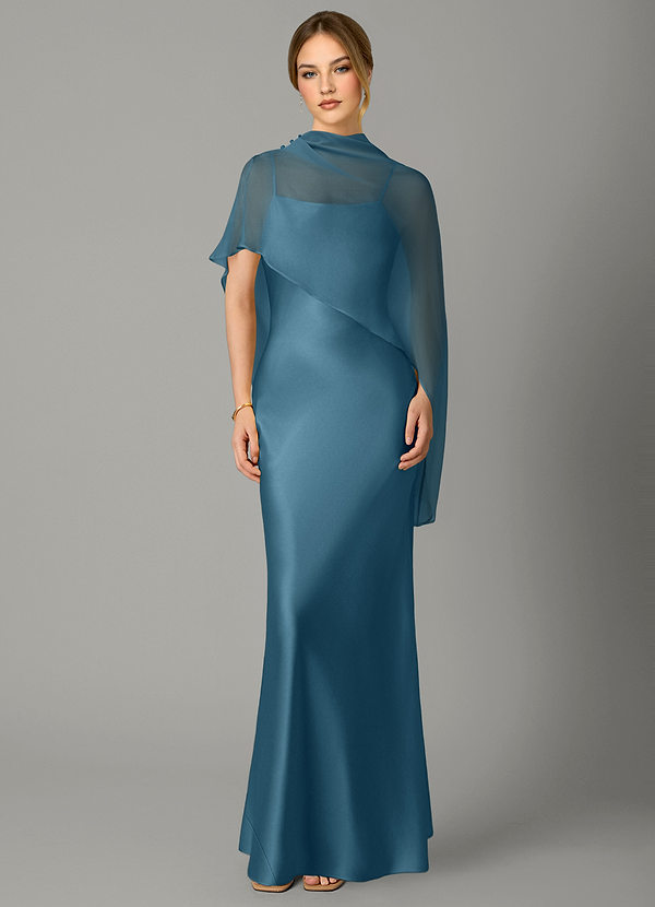 Azazie Jaleesa Bridesmaid Dresses Bermuda Sheath High Neck Stretch Satin Dress image1