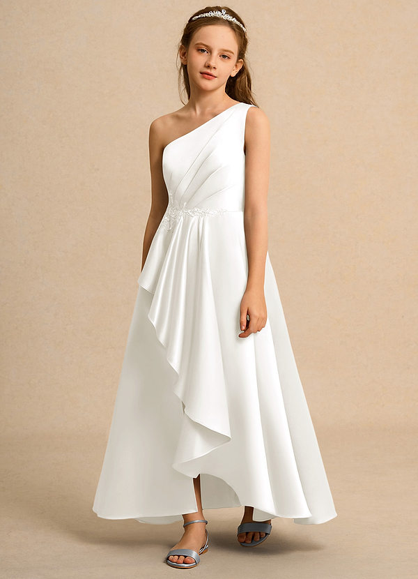 Azazie Taffy Girl Vestidos de Niña de Flores Vestido de Marfil de Satin Mate de Corte En A con Encaje image1