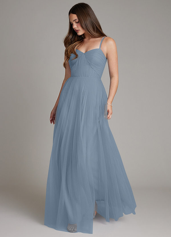 Azazie Teagan Abiti da Damigella Abito A-Line in Tulle Scollo a Cuore Blu Polveroso image1