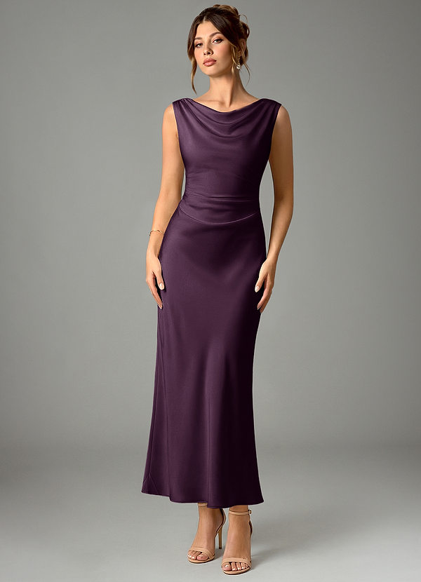 Azazie Kieryn Robes Demoiselle d'honneur Robe Sirène en Satin extensible Plissée Prune image1